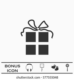 Gift icon flat. Black pictogram on white background. Vector illustration symbol and bonus button