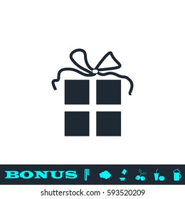Gift icon flat. Black pictogram on white background. Vector illustration symbol and bonus button