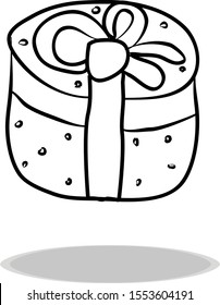 Gift icon, flat design, hand drawing. Illustration box, contour of symbol black