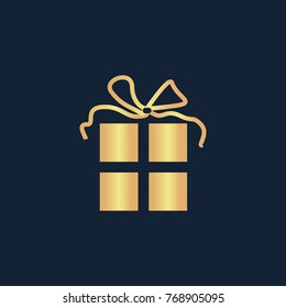 Gift icon flat. Simple gold pictogram on dark background. Vector illustration symbol