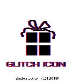 Gift icon flat. Simple pictogram - Glitch effect. Vector illustration symbol