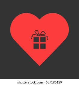 Gift icon flat. Simple pictogram on heart background. Vector illustration symbol