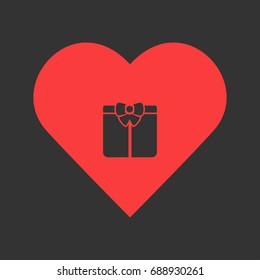 Gift icon flat. Simple pictogram on heart background. Vector illustration symbol