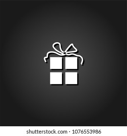 Gift icon flat. Simple White pictogram on black background with shadow. Vector illustration symbol