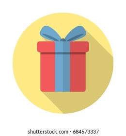 Gift icon in flat style with long shadow, isolated, web icon