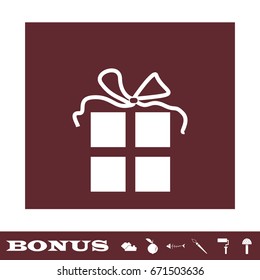 Gift icon flat. White pictogram on brown background. Vector illustration symbol and bonus icons