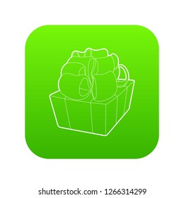 Gift icon green vector isolated on white background