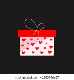 Gift icon with hearts. Design element for Valentine's Day. Flat illustration with red and white gift