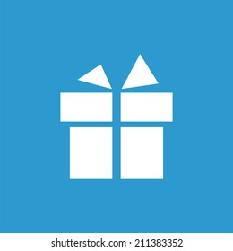 gift icon, isolated, white on the blue background. Exclusive Symbols 