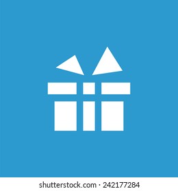 gift icon, isolated, white on the blue background. Exclusive Symbols 