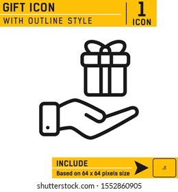 Gift icon with line style isolated on white background. Prize, give, giving vector icon for web design, ui, ux and mobile apps. Flat design for business, ecommerce and more. Editable size. EPS file