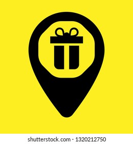 gift icon and and map pin. logo concept. Designed for your web site design, logo, app, UI