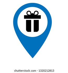 gift icon and and map pin. logo concept. Designed for your web site design, logo, app, UI
