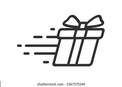 Gift Icon With Motion Lines, Fast Moving Wrapped Present