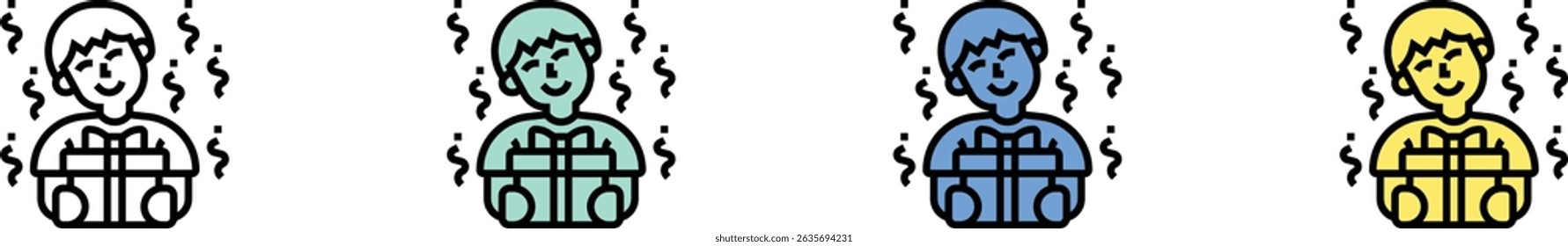 gift icon. Outline, Green, Blue and Yellow Style Design Isolated On White Background