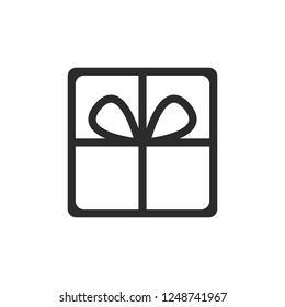 Gift icon outline vector in flat design with ribbon isolated on white.