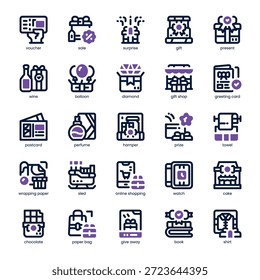 Pack de iconos de regalo para su Sitio web, móvil, presentación y diseño de logotipo. Icono de regalo de diseño de doble tono. Ilustración gráfica de Vector y trazo editable.