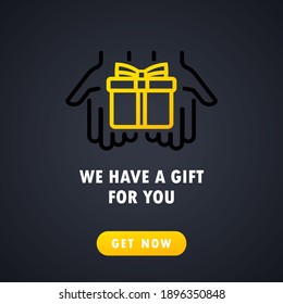 Icono de regalo. Presentar caja en las manos. Tenemos un regalo para ti. Regalo de Navidad o cumpleaños. Vector en el fondo aislado. EPS 10