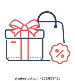 Gift icon. gift, present, sale, box, ribbon, event, discount, shop, birthday, voucher. Vector icon illustration