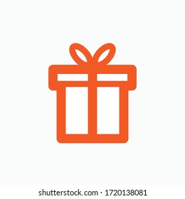 Gift Icon. Prize Symbol. Presented in Orange. Line Art Style.