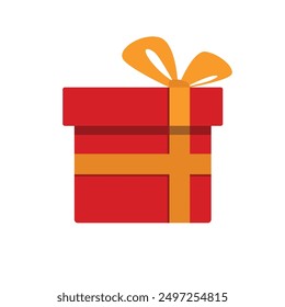 gift icon, red gift box with yellow ribbon, flat design editable