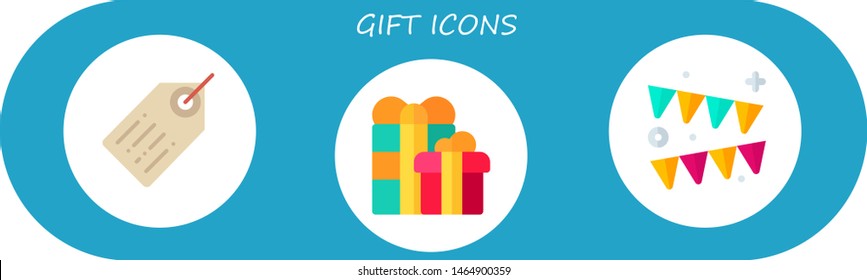 gift icon set. 3 flat gift icons.  Collection Of - price tag, gifts, garland