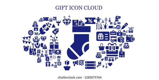  gift icon set. 93 filled gift icons. Simple modern icons about  - Sock, Box, Coupon, Diamond, Shopping bag, Certificate, Promotion, Rose, Teddy bear, Discount, Gift box, Gift