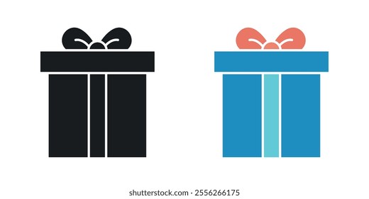 Gift icon set in black and colored versions.