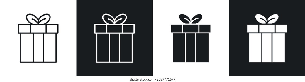 Gift icon set black and white colors. Graphic Vector icons pack