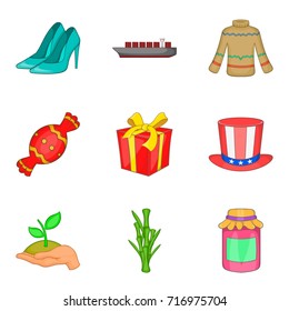 Gift icon set. Cartoon set of 9 gift vector icons for web design isolated on white background