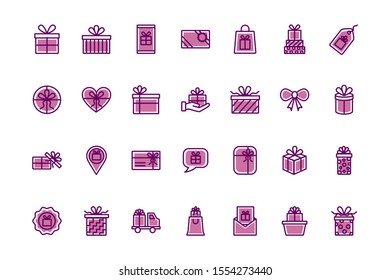 Gift icon set design, happy birthday celebration decoration party festive and surprise theme Vector illustration