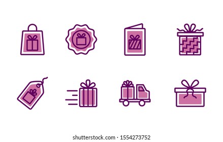 Gift icon set design, happy birthday celebration decoration party festive and surprise theme Vector illustration