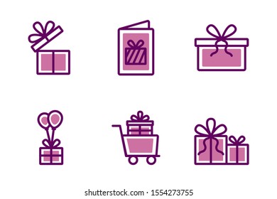 Gift icon set design, happy birthday celebration decoration party festive and surprise theme Vector illustration