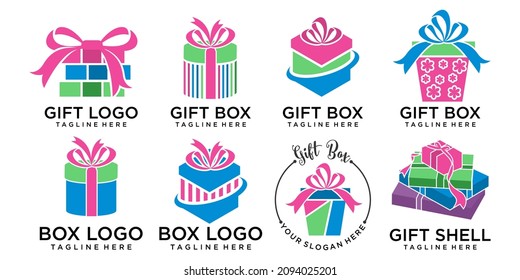 Gift icon set logo design template