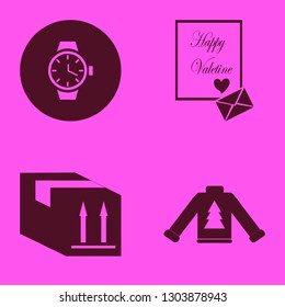 gift icon set with parcel box, watch and heart envelope vector illustration