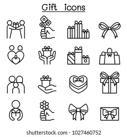 Gift icon set in thin line style
