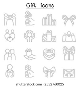 Gift icon set in thin line style