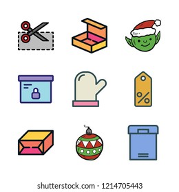 gift icon set. vector set about giftbox, box, elf and open box icons set.