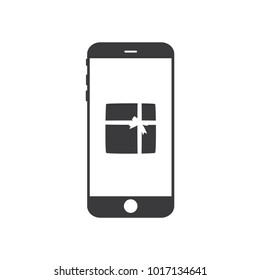 Gift icon in a smartphone, vector illustration design. Love collection.