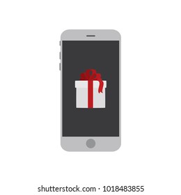 Gift icon in a smartphone, vector illustration design. Love collection.