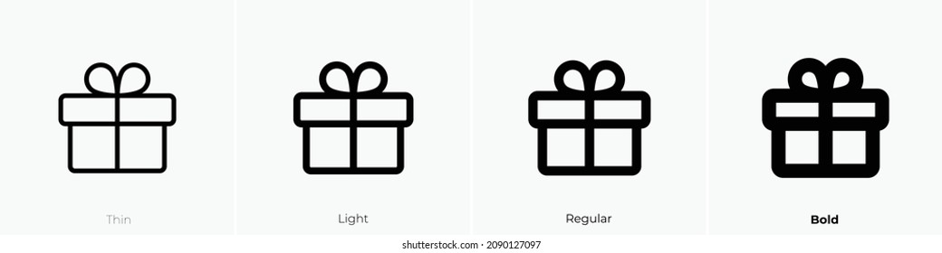 gift icon. Thin, Light Regular And Bold style design isolated on white background