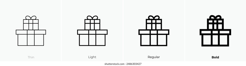 gift icon. Thin, Light Regular And Bold style design isolated on white background