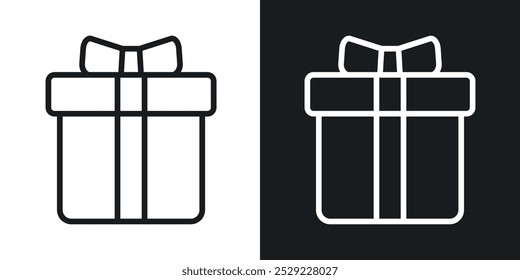 Geschenksymbol in der Farbe Schwarz mit dünner Linie. Flache einfache Vektorsymbol-Illustration.
