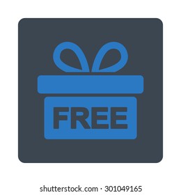 Gift icon. This flat rounded square button uses smooth blue colors and isolated on a white background.