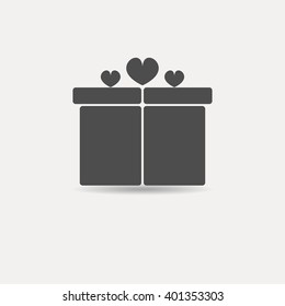 Gift icon with three hearts on it and shadow under it