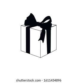 gift icon in trendy flat style design. Box outline in black color on isolated background. Stock illustration for design and decoration. Doodle, hand drawn