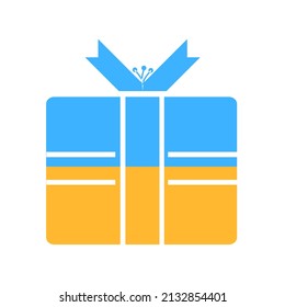 Icono de regalo con el desvío de la bandera ucraniana, aislado