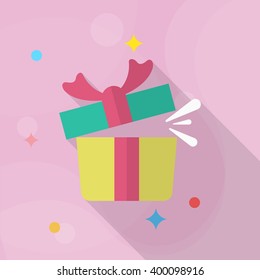 Gift icon , Vector flat long shadow design.