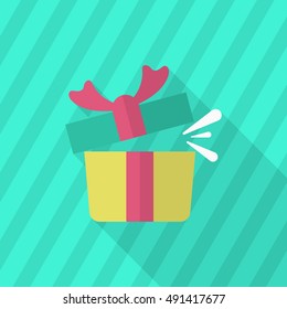 Gift icon , Vector flat long shadow design.