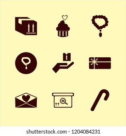gift icon. gift vector icons set necklace, square barcode box, cupcake heart and christmas candy